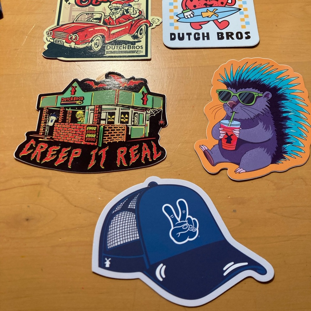 Lot of 5 Rare Hard to find Arizona Dutch Bros Christmas, Halloween stickers